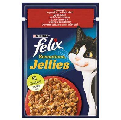 Felix Pouch Sensations Jellies Sığır Etli ve Domatesli Yaş Kedi Maması 85 Gr - 1