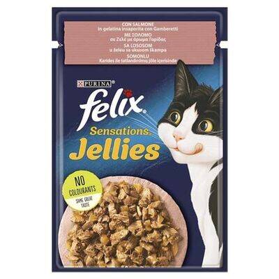 Felix Pouch Sensations Jellies Somon ve Karidesli Yaş Kedi Maması 85 Gr - 1