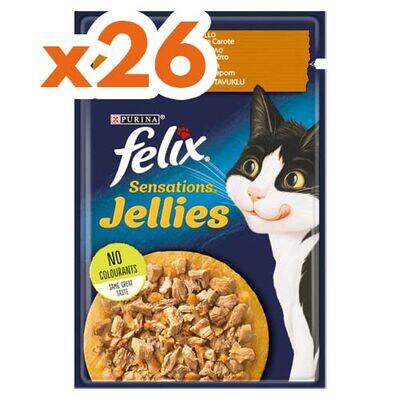 Felix Pouch Sensations Jellies Tavuk Etli ve Havuçlu Yaş Kedi Maması 85 Gr - BOX - 26 Adet - 1