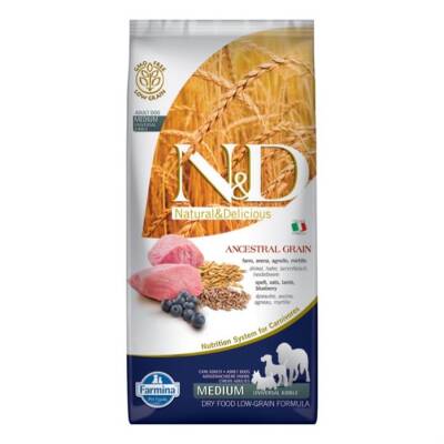 N&D Düşük Tahıllı Kuzu Etli Yaban Mersinli Medium Maxi Yetişkin Kuru Köpek Maması 12 Kg - 1