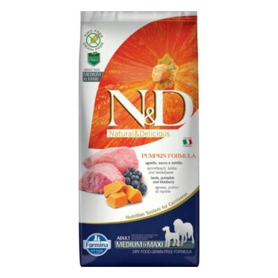 N&D Pumpkin Tahılsız Balkabaklı Kuzu Etli Yaban Mersinli Medium Maxi Yetişkin Kuru Köpek Maması 12 Kg - 1