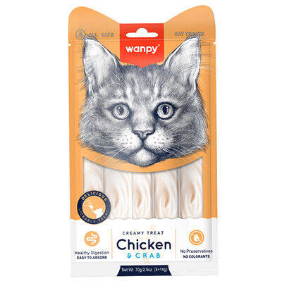 Wanpy Tavuk Etli ve Yengeçli Likit Creamy Kedi Ödülü 5 x 14 Gr - 1