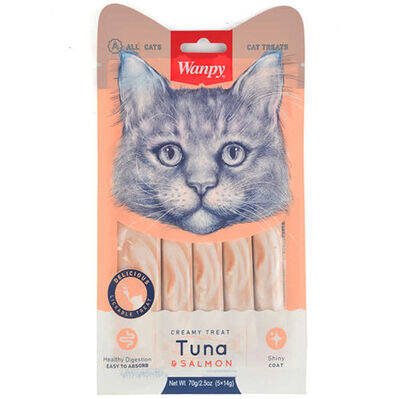 Wanpy Ton Balık ve Somonlu Likit Creamy Kedi Ödülü 5 x 14 Gr - 1